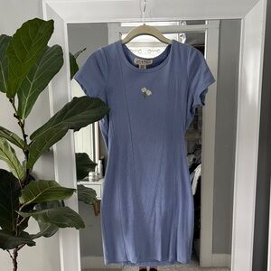 vintage baby blue Short Sleeve Dress with Daisy Embroidery